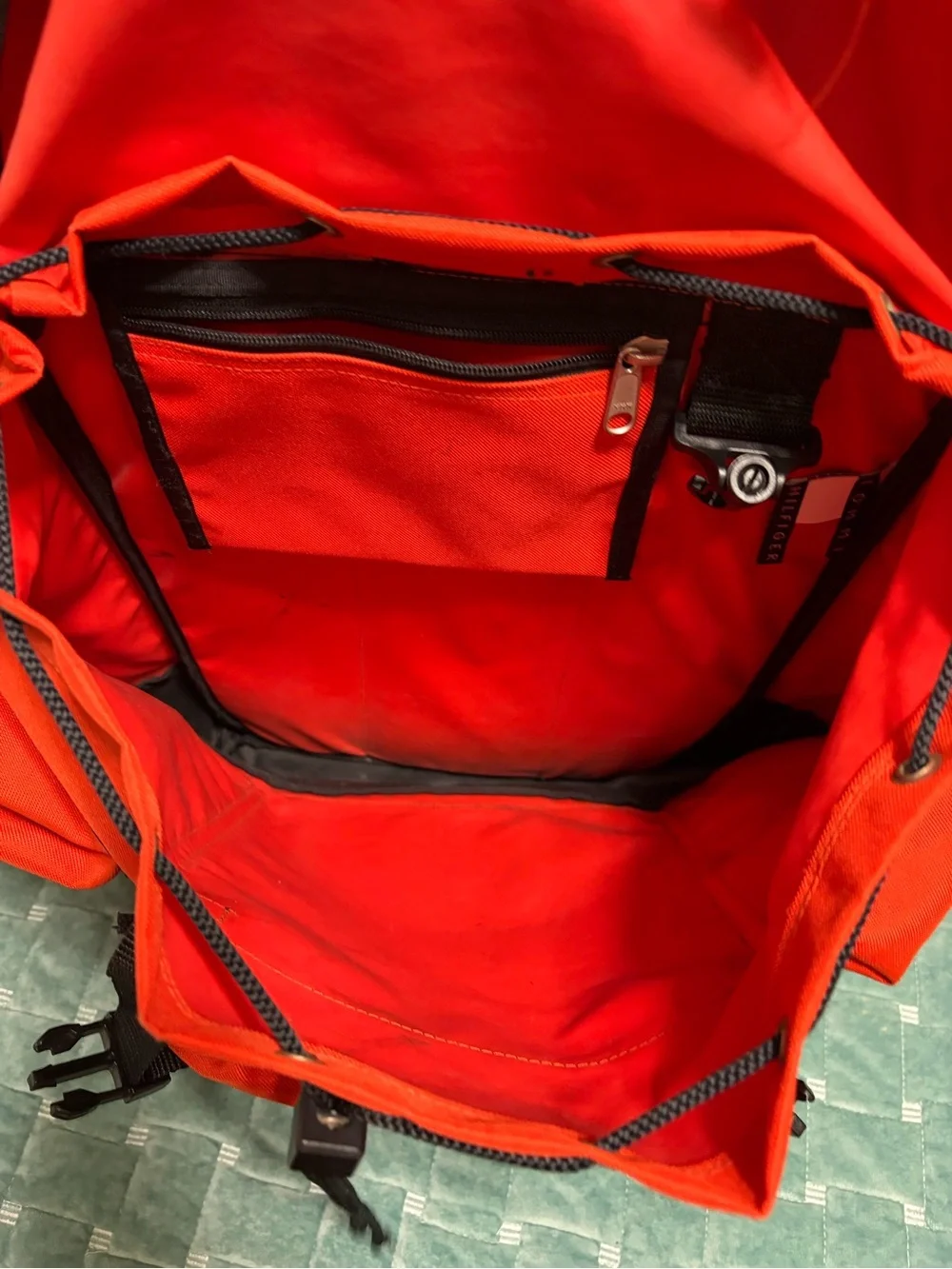 Vintage Tommy Hilfiger Orange Black Multi Pocket Backpack Hiking Travel Bag